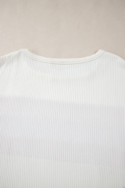 White Corded Exposed Seam Patchwork Drop Sleeve Top