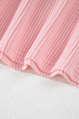 Pink Corded Colorblock Patchwork Long Sleeve Top