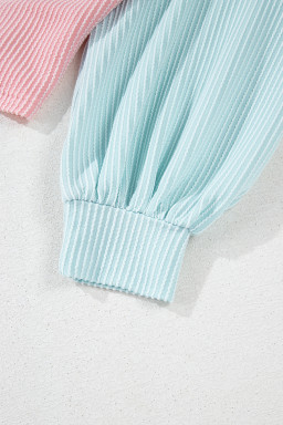 Pink Corded Colorblock Patchwork Long Sleeve Top