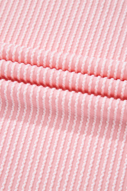 Pink Corded Colorblock Patchwork Long Sleeve Top