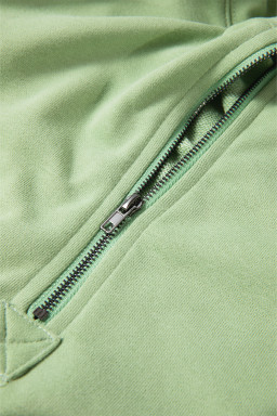 Smoke Green Kangaroo Pocket Half Zipper Oversized Hoodie
