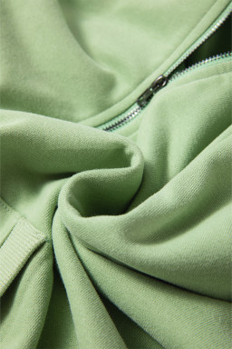 Smoke Green Kangaroo Pocket Half Zipper Oversized Hoodie