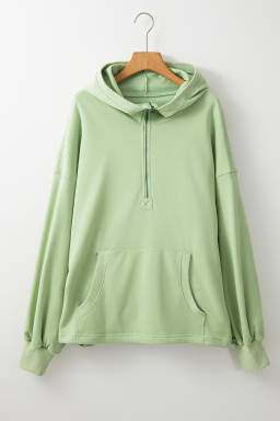 Smoke Green Kangaroo Pocket Half Zipper Oversized Hoodie