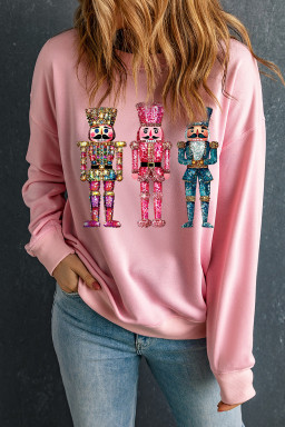 Pink Solid Nutcracker Heat Transfer Printing Graphic Pullover Sweatshirt