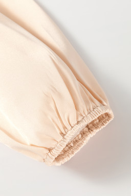 Oatmeal Elegant Satin Ruffle Long Sleeve Blouse