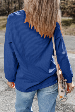 Dark Blue Game Day Graphic Drop Shoulder Corded Sweatshirt