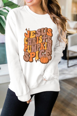 Beige JESUS CHRIST PUMPKIN SPICE Graphic Drop Shoulder Sweatshirt