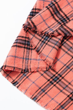 Red Plaid Long Sleeve Distressed Hem Shirt Shacket