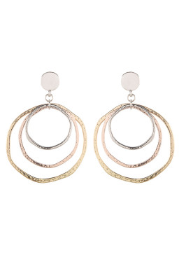 Silver 3-color Concentric Rings Dangle Earrings