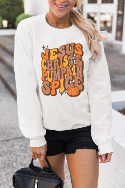 Beige JESUS CHRIST PUMPKIN SPICE Graphic Drop Shoulder Sweatshirt