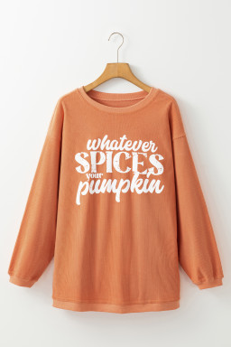 Orange Crinkle Rib Whatever Spices Your Pumpkin Graphic Sweatshirt