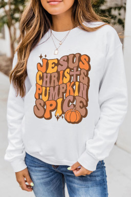 Beige JESUS CHRIST PUMPKIN SPICE Graphic Drop Shoulder Sweatshirt