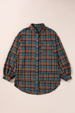Green Plaid Long Sleeve Collar Shirt Shacket