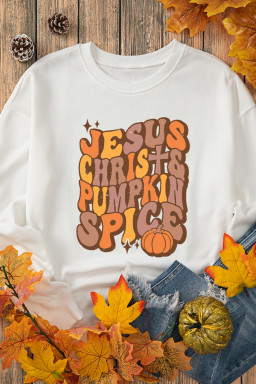 Beige JESUS CHRIST PUMPKIN SPICE Graphic Drop Shoulder Sweatshirt