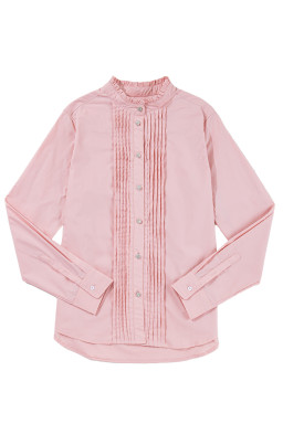 Light Pink Pleated Button-up Plain Shirt