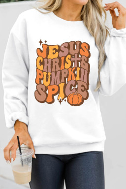 Beige JESUS CHRIST PUMPKIN SPICE Graphic Drop Shoulder Sweatshirt