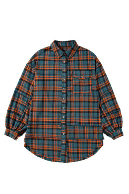 Green Plaid Long Sleeve Collar Shirt Shacket