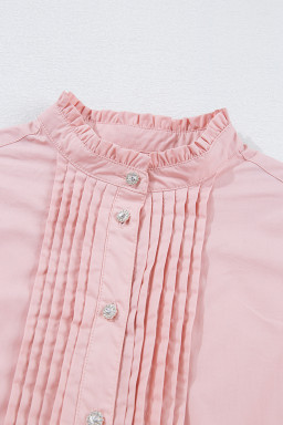 Light Pink Pleated Button-up Plain Shirt