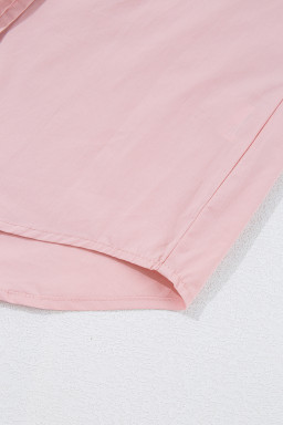Light Pink Pleated Button-up Plain Shirt
