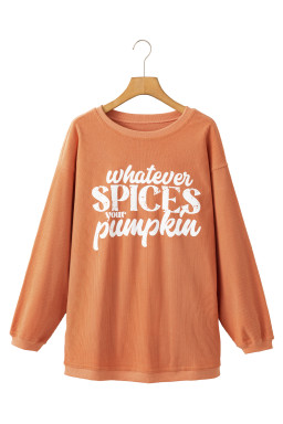 Orange Crinkle Rib Whatever Spices Your Pumpkin Graphic Sweatshirt