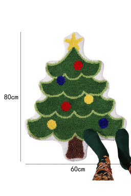 Dark Green Christmas Tree Shape Non-Slip Plush Carpet