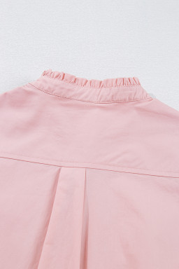 Light Pink Pleated Button-up Plain Shirt