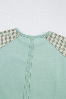 Aqua Plaid Floral Patchwork Heart Long Sleeve Top