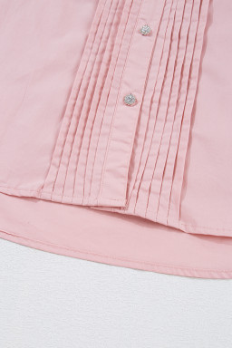 Light Pink Pleated Button-up Plain Shirt