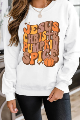 Beige JESUS CHRIST PUMPKIN SPICE Graphic Drop Shoulder Sweatshirt