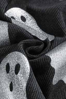 Black Halloween Ghost Transfer Vinyl Process Corded Crew Neck Loose Sweatshirt