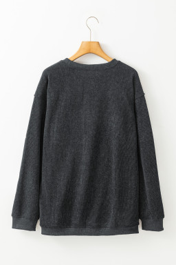 Black Halloween Ghost Transfer Vinyl Process Corded Crew Neck Loose Sweatshirt