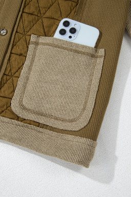 Jungle Green Quilted Textured Patchwork Hooded Jacket