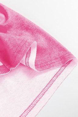 Rose Red Checkered Striped Patchwork Lantern Sleeve Top