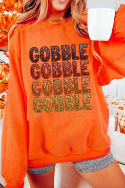 Orange Thanksgiving GOBBLE Heat Transfer Printing Graphic Round Neck Pullover Sweatshirt