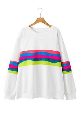 White Colorful Stripe Plus Size Sweatshirt