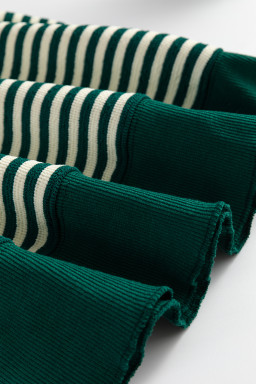 Green Stripe Drop Shoulder Long Sleeve Top
