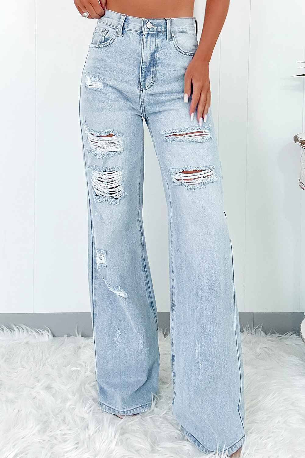 Dusk Blue Acid Wash Extra Wide Leg High Waist Long Jeans main image 0