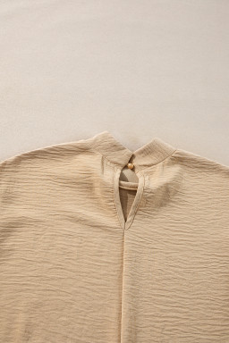 Parchment Swiss Dot Balloon Sleeve Patchwork Crinkle Blouse