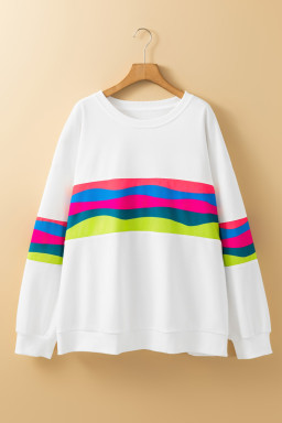 White Colorful Stripe Plus Size Sweatshirt