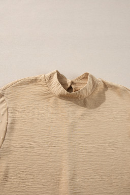 Parchment Swiss Dot Balloon Sleeve Patchwork Crinkle Blouse