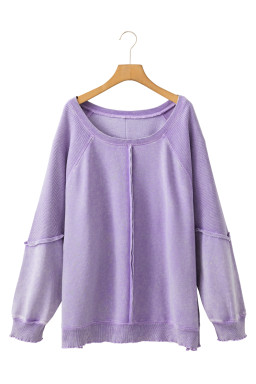 Orchid Petal Textured Patchwork Plus Size Pullover Sweatshirt