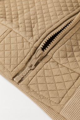 Pale Khaki Solid Baseball Collar Jacket