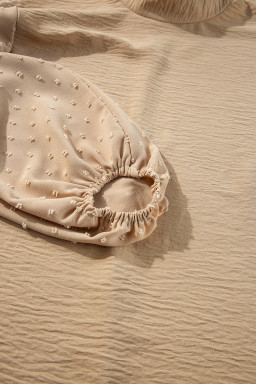 Parchment Swiss Dot Balloon Sleeve Patchwork Crinkle Blouse