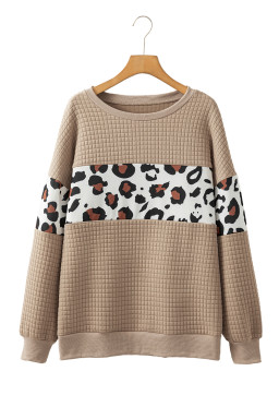 Parchment Leopard Quilted Patchwork Pullover Sweatshirt