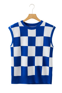 Dark Blue Checkered Knit Top