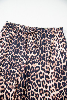 Black Leopard Patched Pocket Long Sleeve Top Plus Size Pajama Set