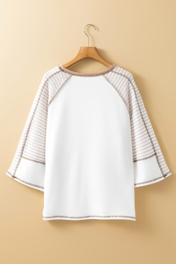 White Striped Raglan Sleeve Patchwork Top