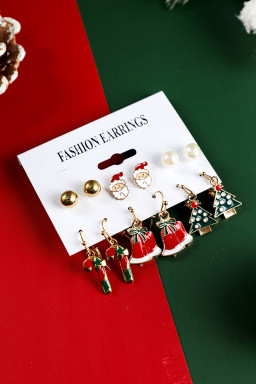 Racing Red 6 Pairs Cartoon Christmas Theme Alloy Earring Set