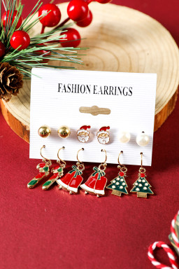 Racing Red 6 Pairs Cartoon Christmas Theme Alloy Earring Set