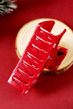 Racing Red Cartoon Christmas Pattern Print Hollow Out Hair Claw Clip